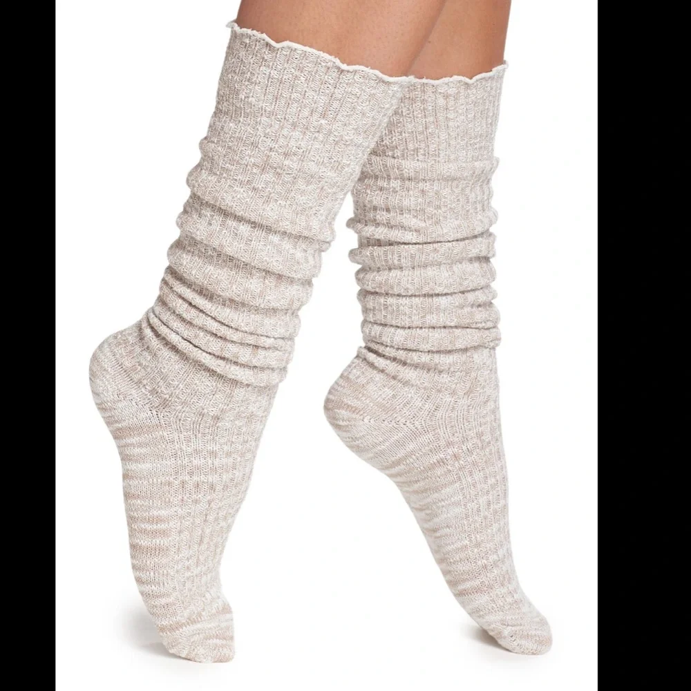 NORDSTROM KNEE HIGH SLOUCH SOCKS TAN DOESKIN MARL OS NWOT